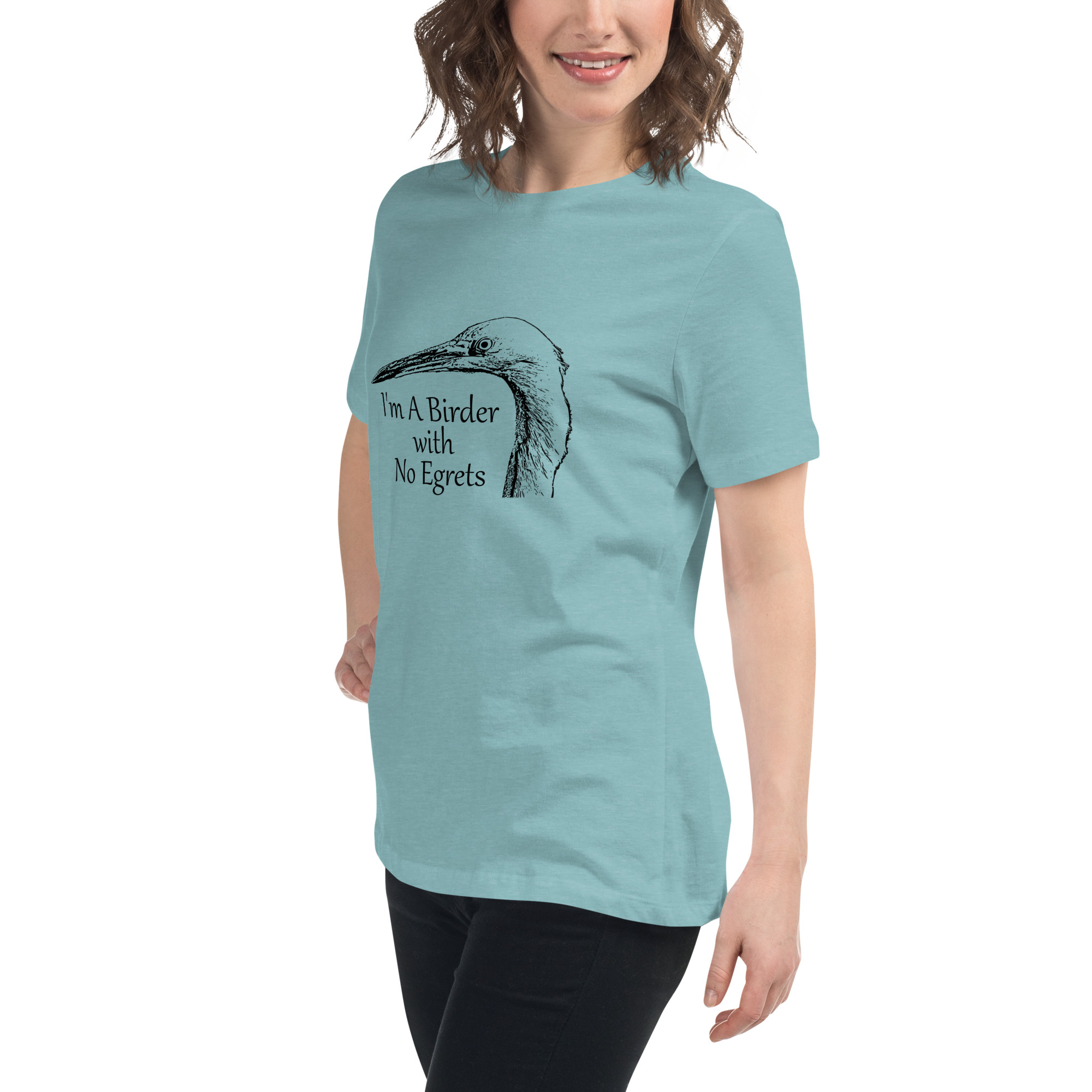Birder with no egrets women's relaxed t-shirt