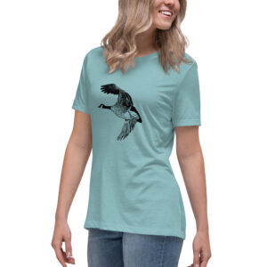 flying Canada goose women's relaxed fit birdwatching t-shirt
