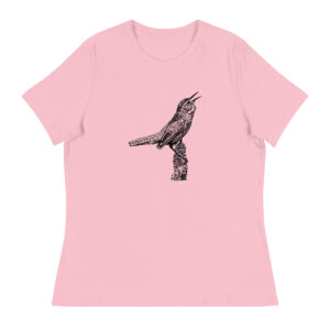 woman's singing marsh wren relaxed fit birdwatching t-shirt
